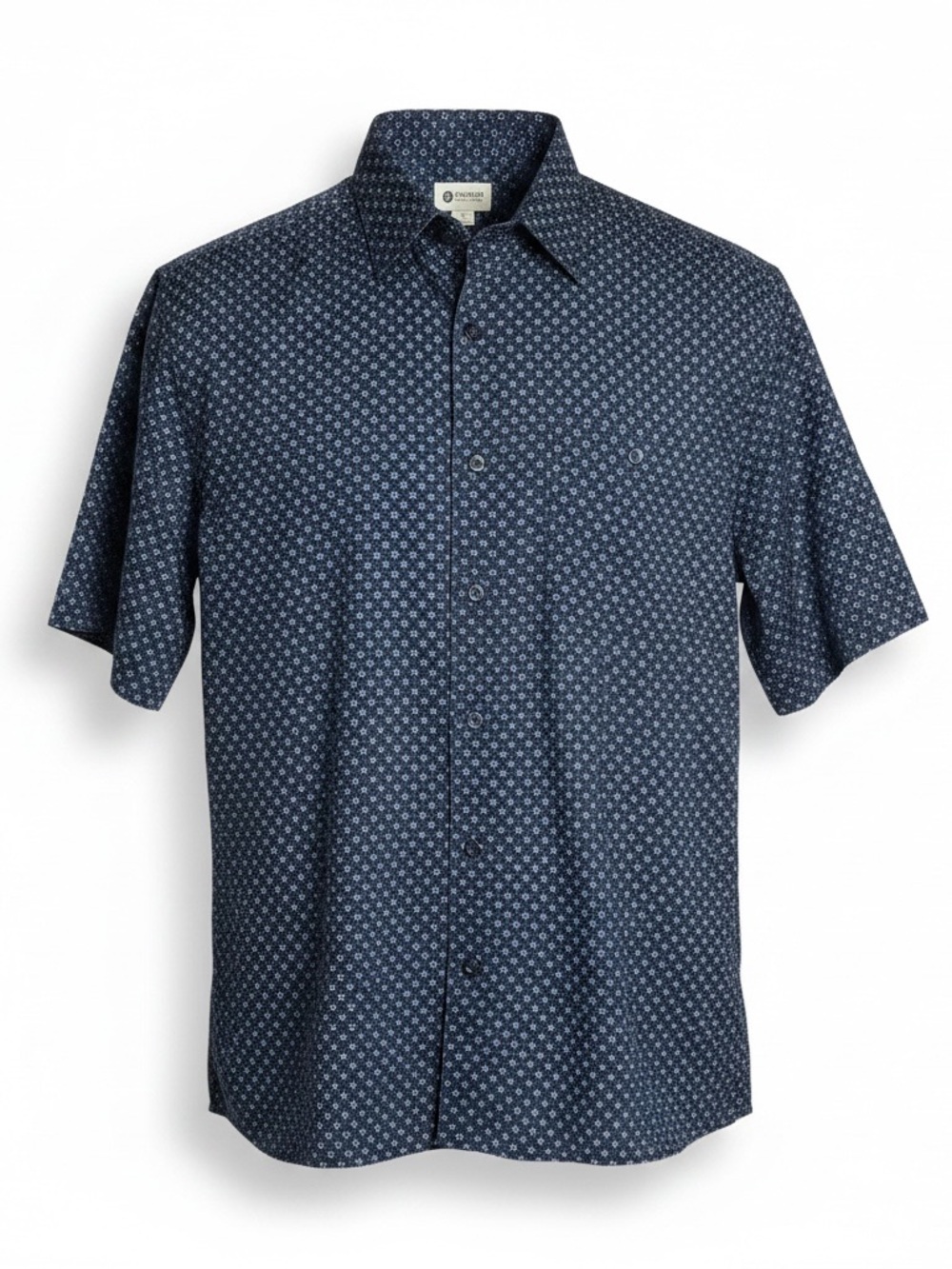 Haggar Navy Blue Short-Sleeve Patterned Button-Down Shirt